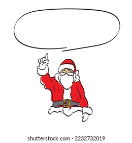 half length of santa claus pointing up to blank space illustration vector hand drawn isolated on white background line art.