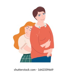 Half length, waist portrait of teenage girl hugging her mom, feeling happy, mother and daughter love, flat style vector illustration on white background. Teen girl hugs, embraces her mom, both smiling