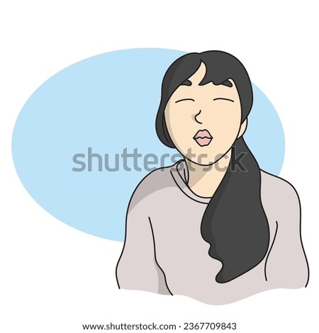 half length of woman sending air kiss with blue blank space illustration vector hand drawn isolated on white background