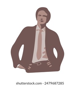 half length of young business man standing akimbo confident pose with three colors 
