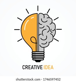 half of light bulb and brain symbol isolated on white background. creative  thinking sign. idea to success logo. vector illustration modern flat design.concept of invention, study, business to succes.