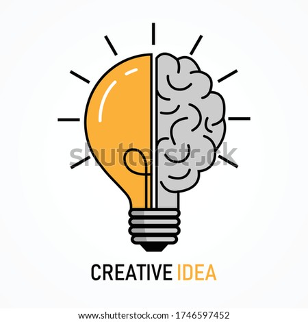 half of light bulb and brain symbol isolated on white background. creative  thinking sign. idea to success logo. vector illustration modern flat design.concept of invention, study, business to succes.