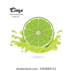 la vista frontal de medio limón entra en impacto con jugo de limón que causa un amplio salpicón de limonada, vector 3d aislado en fondo blanco para hacer publicidad de zumos de fruta concepto, concepto de comida y bebida