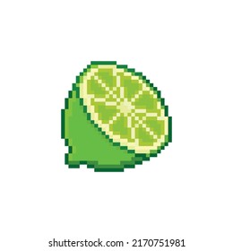 Half a lime vector icon. Pixel art. 8 bit logo for game. eps 10