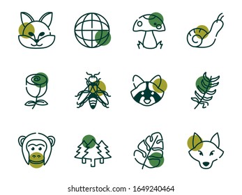 Half line half color style icon set design, Biodiversity animals life natural nature and adorable theme Vector illustration