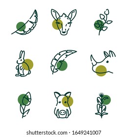 Half line half color style icon set design, Biodiversity animals life natural nature and adorable theme Vector illustration