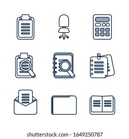 Half line half color style icon set design, Office object workforce corporate job work occupation and communication theme Vector illustration