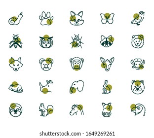 Half line half color style icon set design, Biodiversity animals life natural nature and adorable theme Vector illustration
