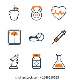 Half line half color style icon set design, healthy lifestyle fitness gym bodybuilding bodycare fit activity exercise and workout theme Vector illustration