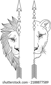 Half lions tattoo stencil leones tatuaje vector