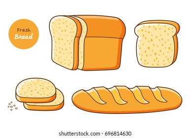 Half a loaf of bread and slices, toast, baguette isolated.