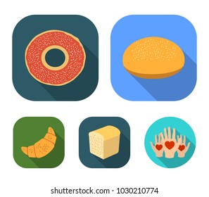 Half a loaf, round wheat, a croissant, a bagel.Bread set collection icons in flat style vector symbol stock illustration web.