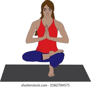 Half Lotus Tip Toe Pose Yoga Toe Stand Vector