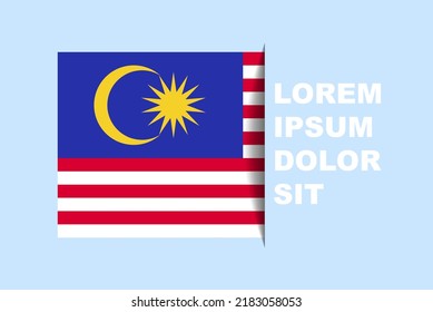 Half Malaysia flag vector with copy space, country flag with shadow style, horizontal slide effect, Malaysia icon design asset, text area, simple flat design
