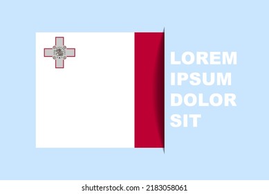 vector de bandera de la mitad de Malta con espacio de copia, marca de país con estilo de sombra, efecto de diapositiva horizontal, activo de diseño de icono de Malta, área de texto, diseño plano simple