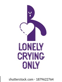Half of man icon with heart lonely and missing his mate lover girlfriend, divorce breakup and loneliness vector concept symbol, stylish illustration of broken relations.
