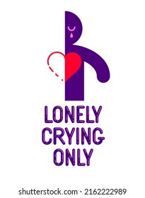 Half of man icon with heart lonely and missing his mate lover girlfriend, divorce breakup and loneliness vector concept symbol, stylish illustration of broken relations.