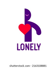 Half of man icon with heart lonely and missing his mate lover girlfriend, divorce breakup and loneliness vector concept symbol, stylish illustration of broken relations.