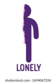 Half of man icon lonely and missing his mate lover girlfriend, divorce breakup and loneliness vector concept symbol, stylish illustration of broken relations.