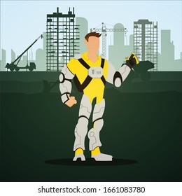 Half Man Half Robot Superhero Vector