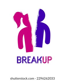 Half of man and half of woman icon lonely and missing his mate lover, divorce breakup and loneliness vector concept symbol, stylish illustration of broken relations.