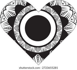 Half Mandala Herz Vektor Design mit komplizierten geometrischen Mustern für romantische Valentinstag Grußkartenhandwerk.	