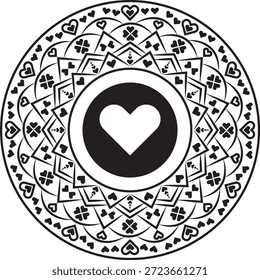 Half Mandala Herz Vektor Design mit komplizierten geometrischen Mustern für romantische Valentinstag Grußkartenhandwerk.	