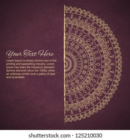 Half of mandala on purple background. Vector image.