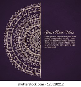 Half of mandala on purple background. Vector image