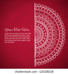 Half of mandala on red background. Vector image