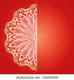 Half mandala on red background, Template for design