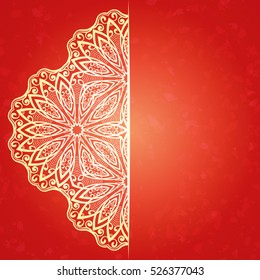 Half mandala on red background, Template for design