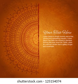 Half of mandala ornament with space for your text. Vector image