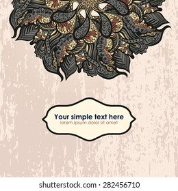 Half of mandala ornament with space for your text. Vector image