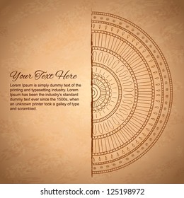 Half of mandala with space for your text. Vector image.