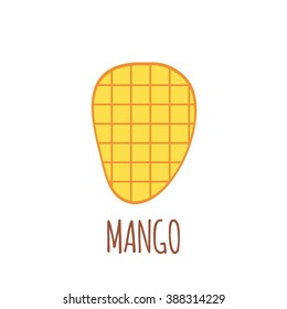 Half of mango icon. Isolated object. Mango logo. Healthy food. Vitamin food. Vector illustration. 