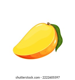 Half mango with leaf. Tropical fruit vector illustration.