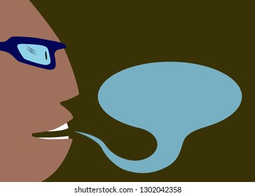 Half the man's face. seriously talking.One speech bubble . caricature of the bosses.