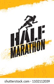 Half Marathon Active Sport Event Advertisement Banner Concept. Creative Sport Design Element On Rough Background With Grunge Texture.