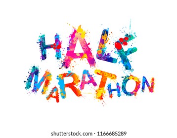 Half marathon. Word written of splash paint vector letters
