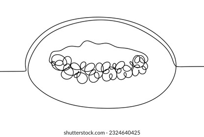 Half a melon with seeds. One line drawing for different uses. Vector illustration.