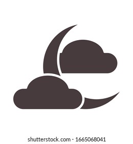 half moon clouds weather night vector illustration silhouette style icon
