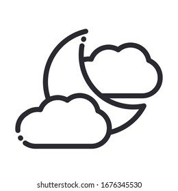 half moon clouds weather night vector illustration line style icon