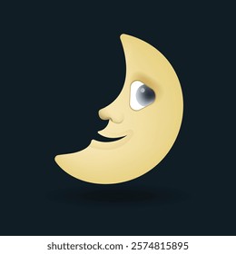 Half moon face vector emoji illustration isolated on dark background