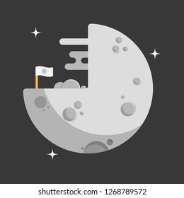 A Half Moon With Flag and Stars. Flat Design Icon