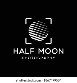 Half moon with focus of the camera lens logo for photography template design