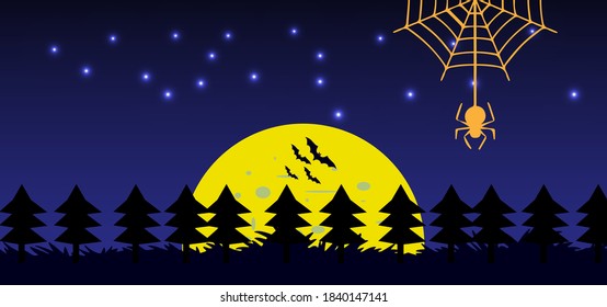 A half moon in a forest background for halloween , halloween background poster and banner etc