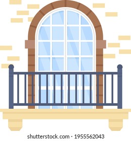 Half moon grid pattern brick wall arched window Concept Vector Icon Design, balcony and window front view symbol, House exterior design ideas with vintage  classic balconies facade stock illustration