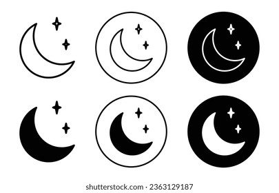 Half moon icon. Nighttime with cloud weather symbol. Bedtime moon light with stars vector. Sweet dreams in sleep sign.
