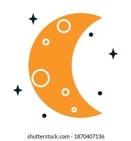 half moon icon over white background, half line half color style, vector illustration